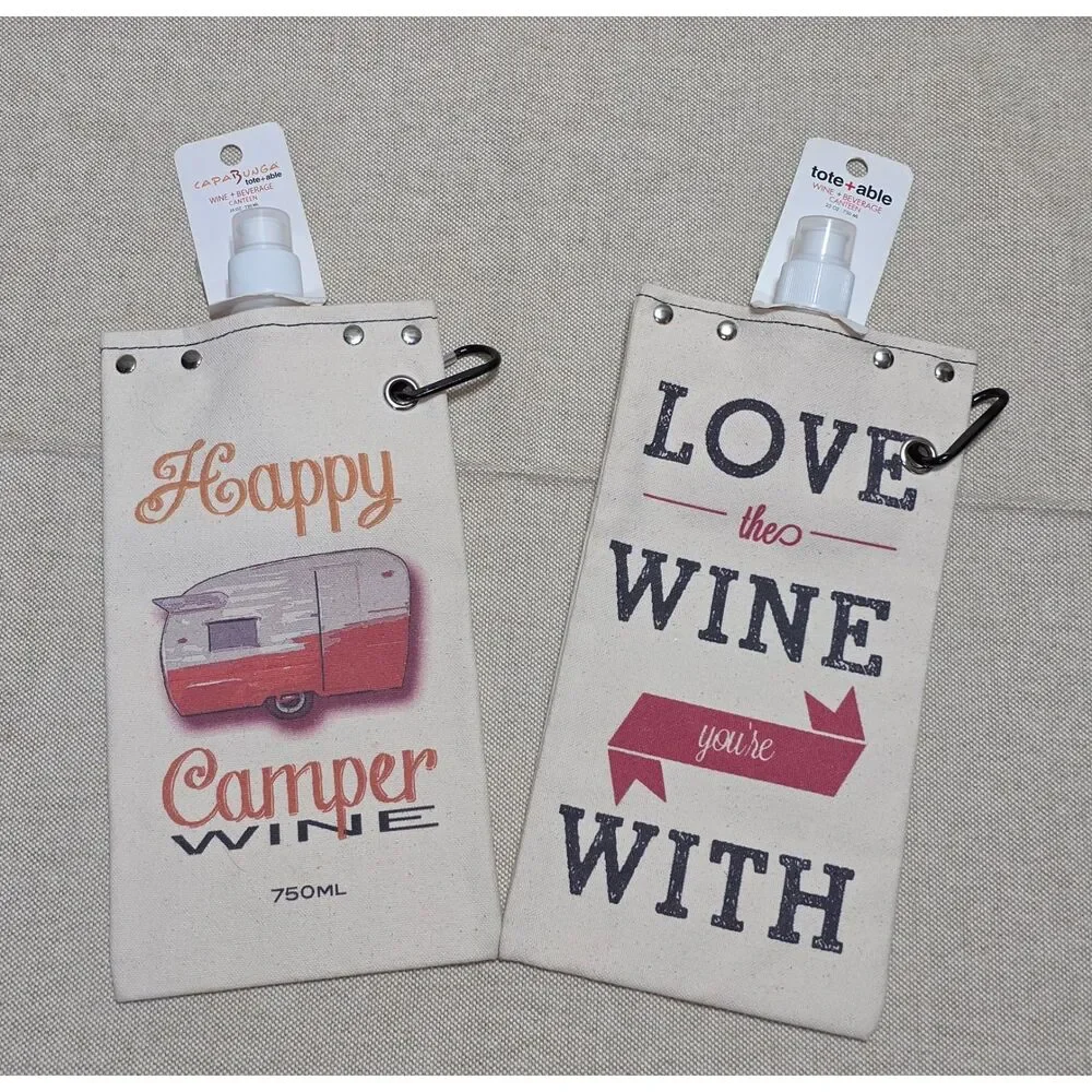Capabunga Tote+Able Canvas Wine & Beverage Canteens - 750ml Flagon Set of 2 NWT